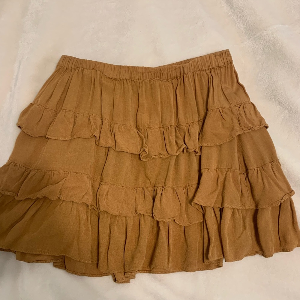mink pink mustard yellow / gold ruffle skirt